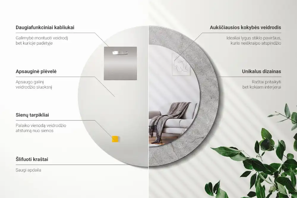 Specchio circolare decoro cemento grigio