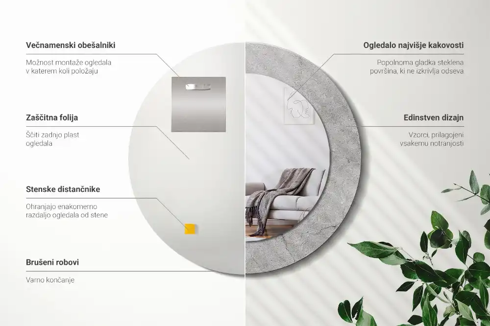 Specchio circolare decoro cemento grigio