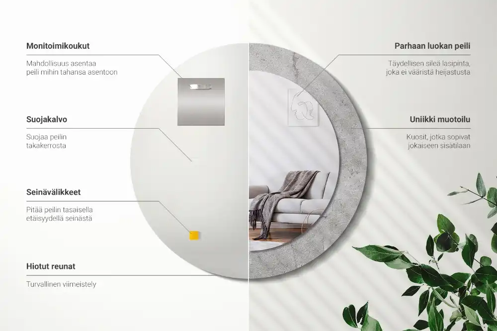 Specchio circolare decoro cemento grigio