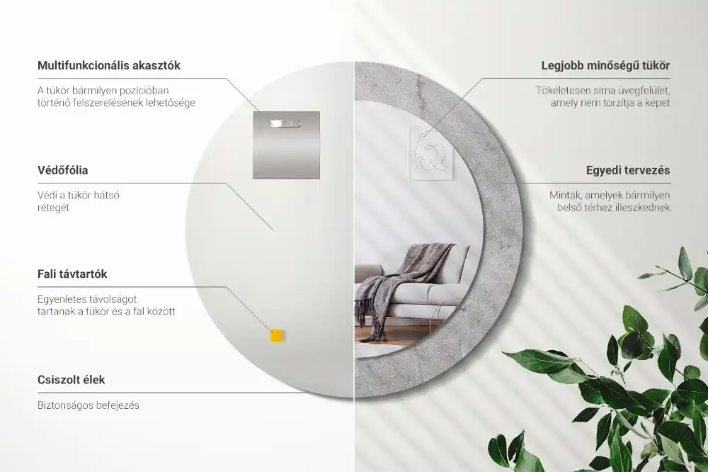 Specchio circolare decoro cemento grigio