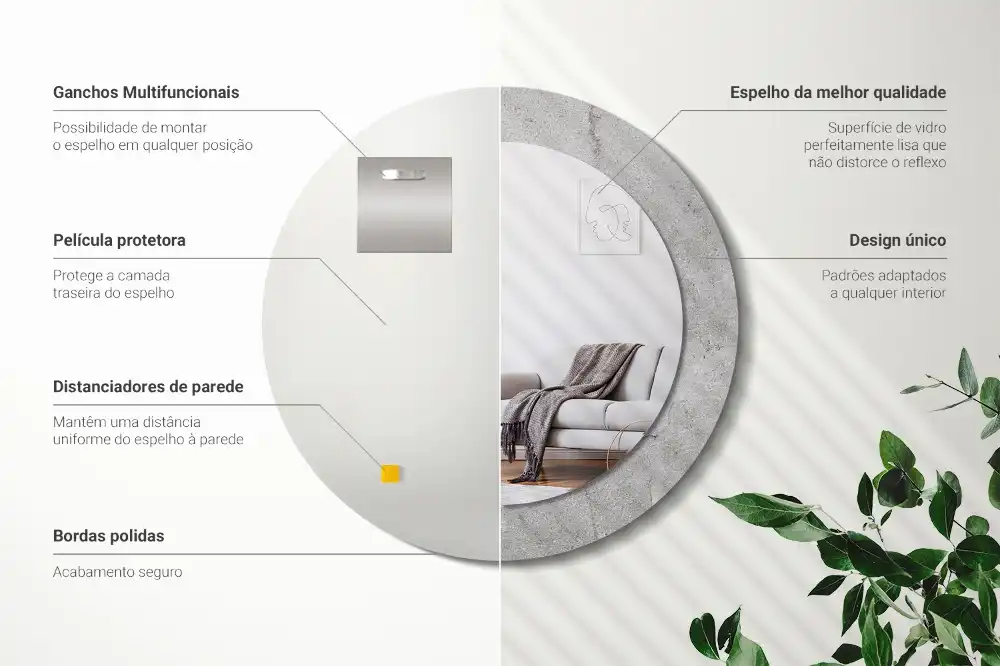 Specchio circolare decoro cemento grigio