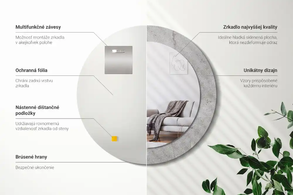 Specchio circolare decoro cemento grigio