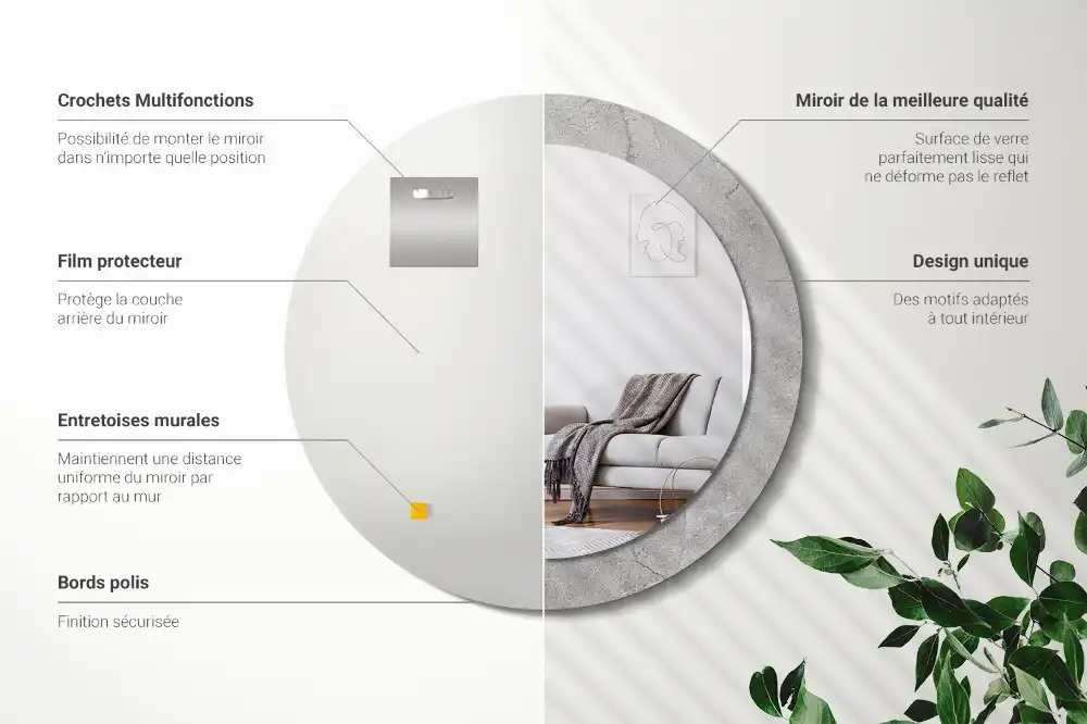 Specchio circolare decoro cemento grigio