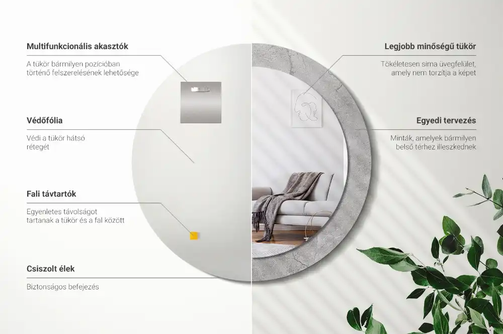 Specchio circolare decoro cemento grigio