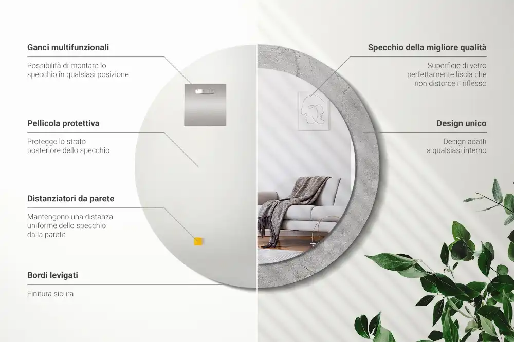 Specchio circolare decoro cemento grigio