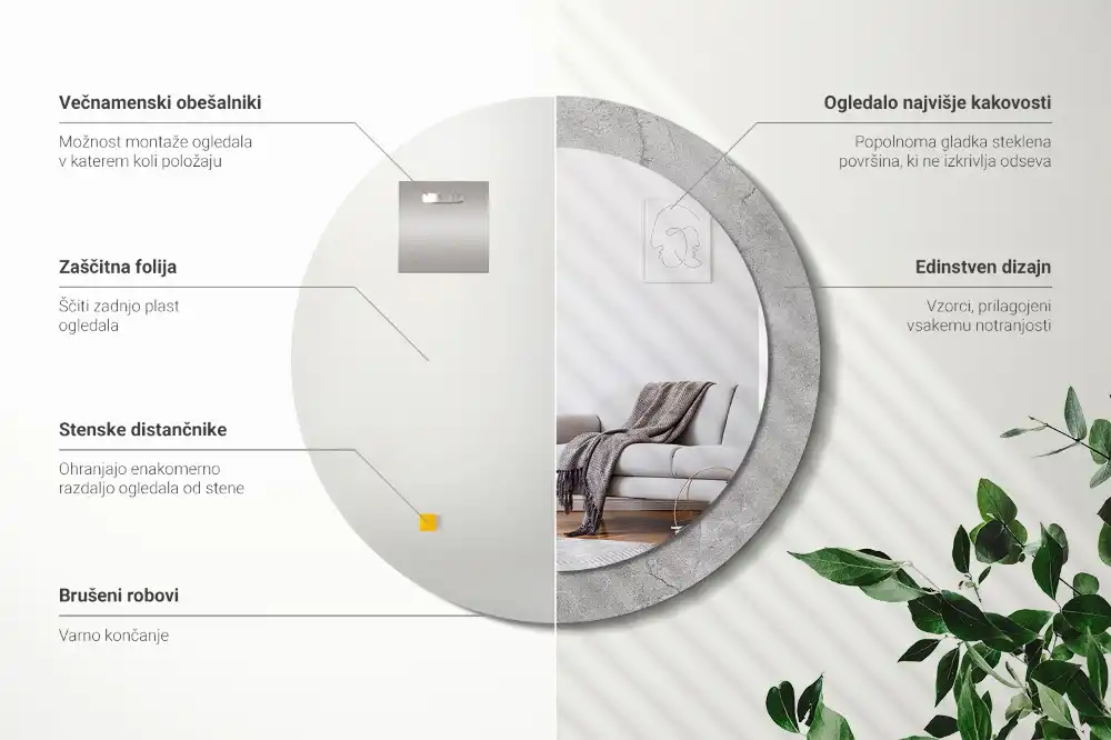 Specchio circolare decoro cemento grigio