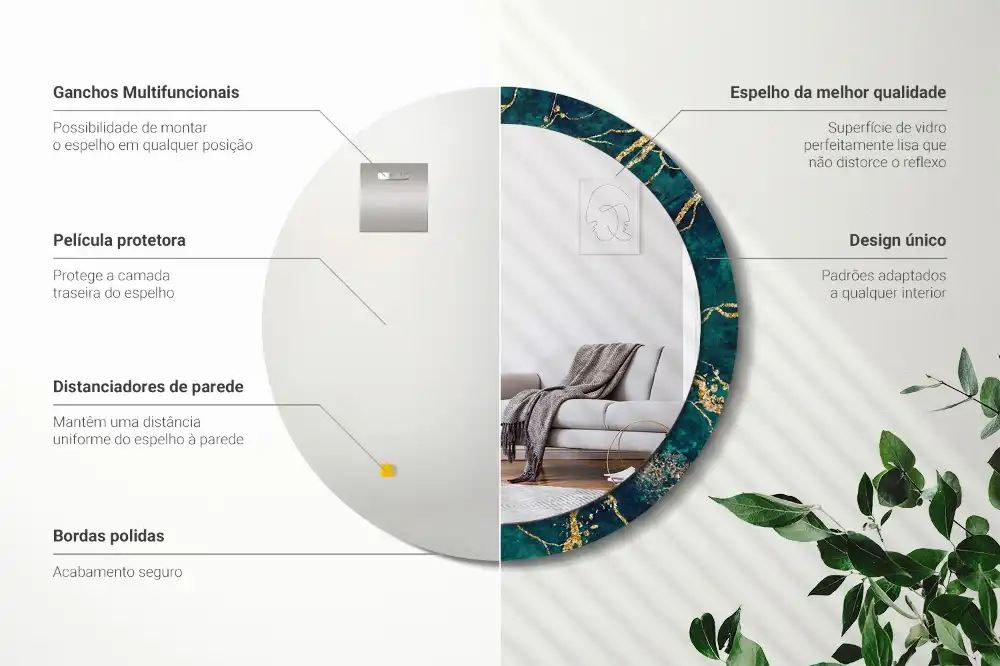 Specchio circolare stampato marmo verde