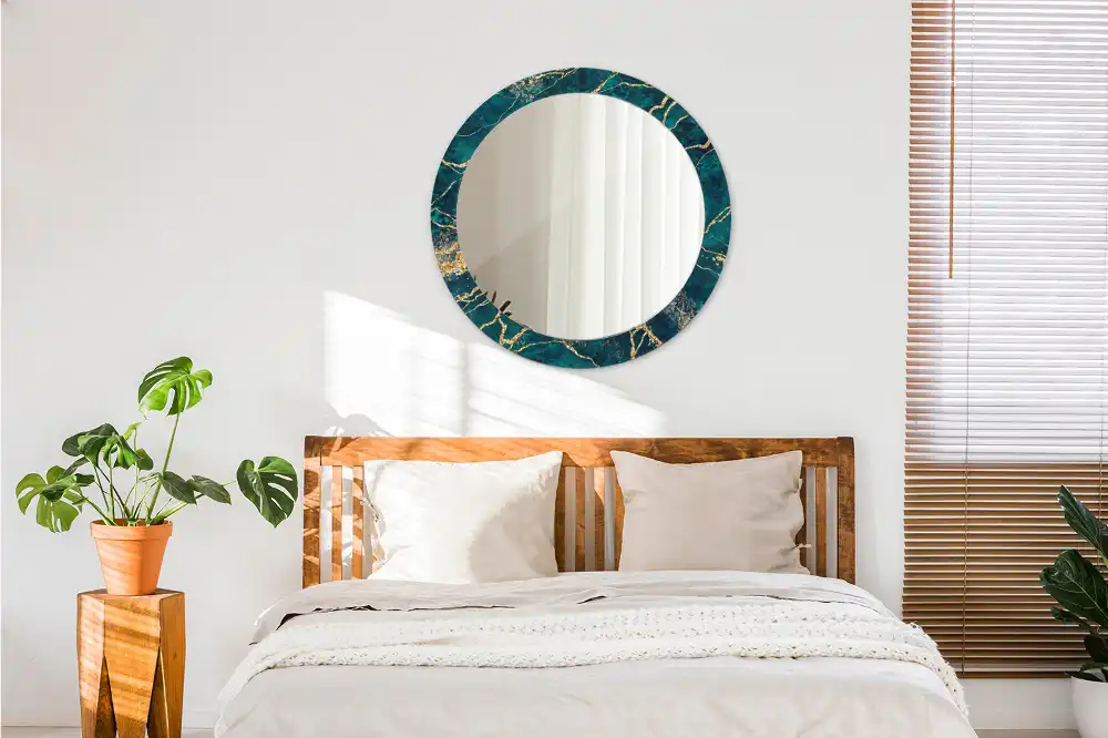 Specchio circolare stampato marmo verde