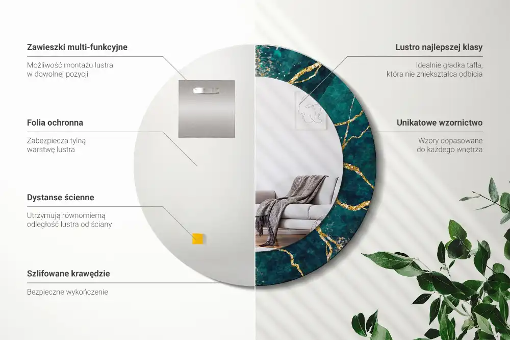 Specchio circolare stampato marmo verde