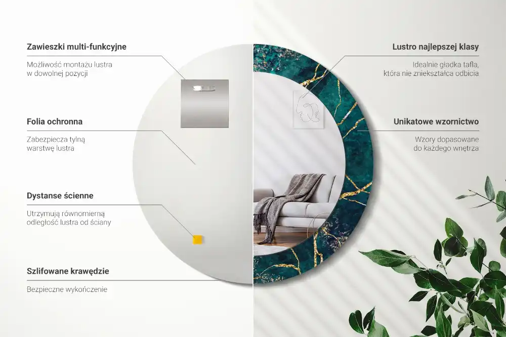 Specchio circolare stampato marmo verde