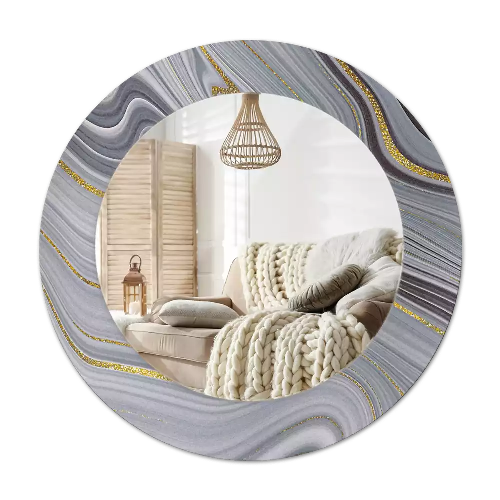 Specchio rotondo con cornice stampata marmo grigio