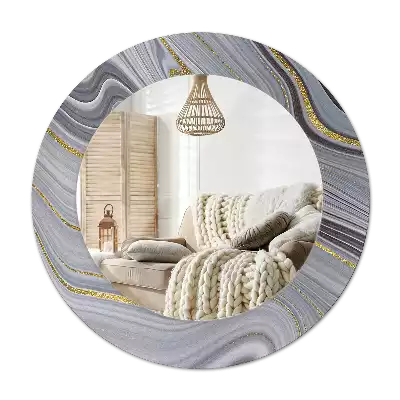 Specchio rotondo con cornice stampata marmo grigio