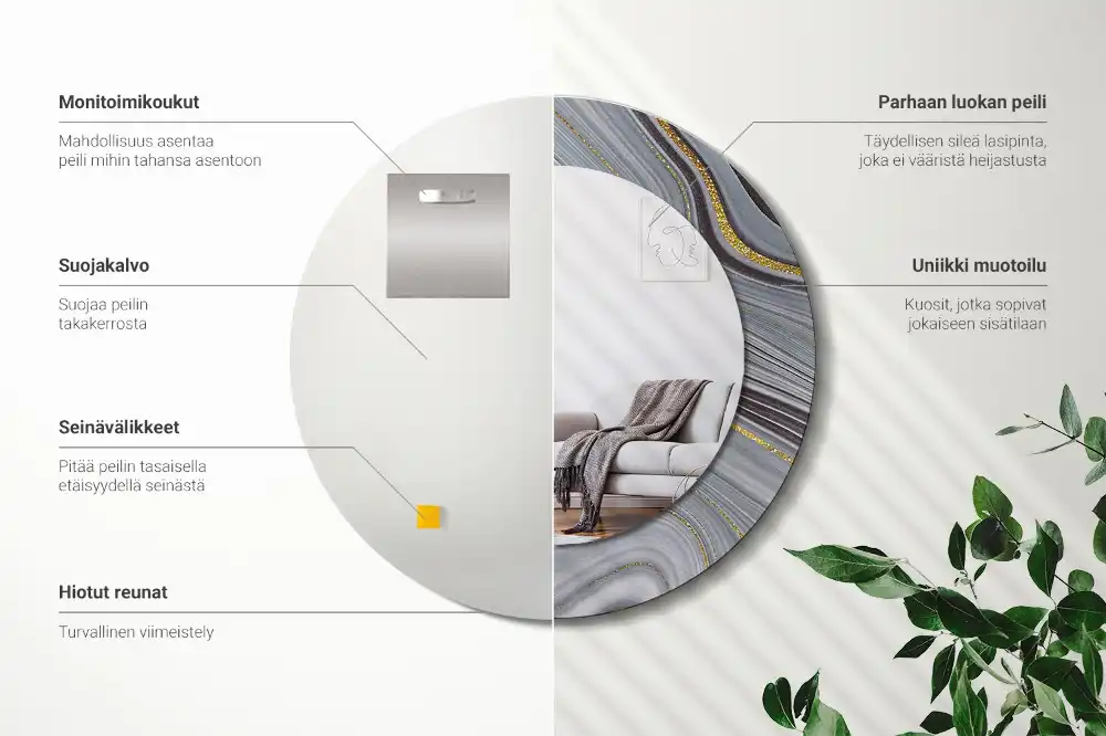 Specchio rotondo con cornice stampata marmo grigio