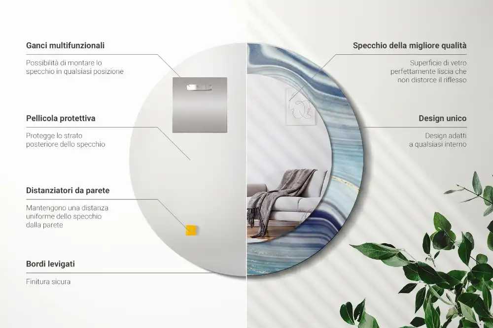 Specchio circolare decoro marmo blu