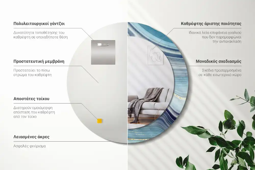 Specchio circolare decoro marmo blu