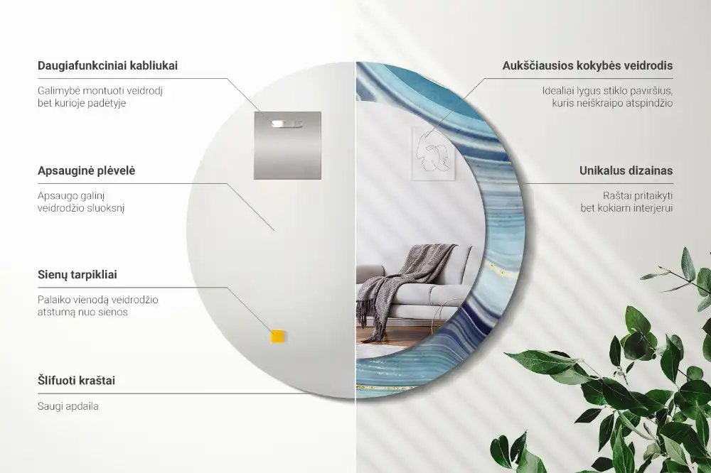 Specchio circolare decoro marmo blu
