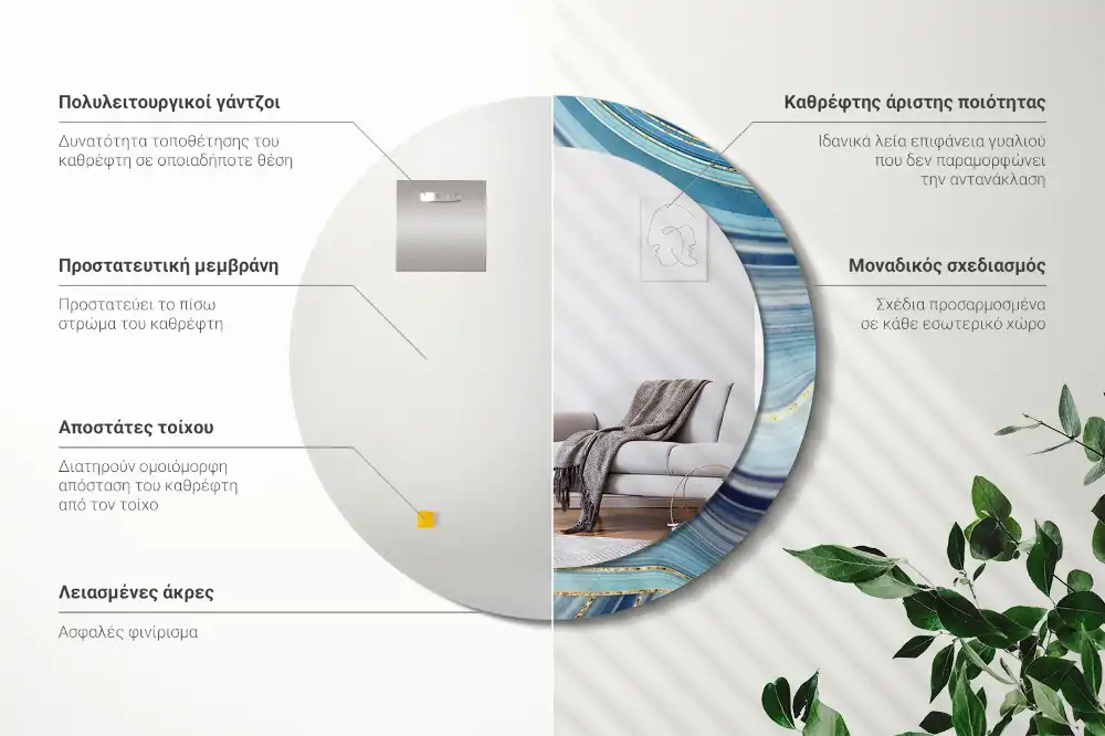 Specchio circolare decoro marmo blu