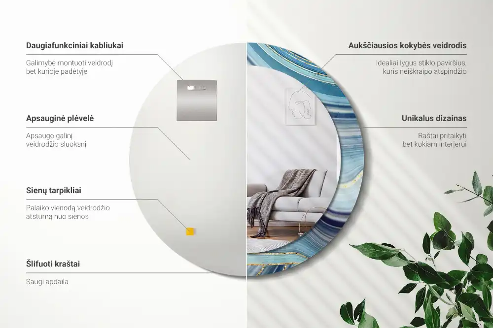 Specchio circolare decoro marmo blu