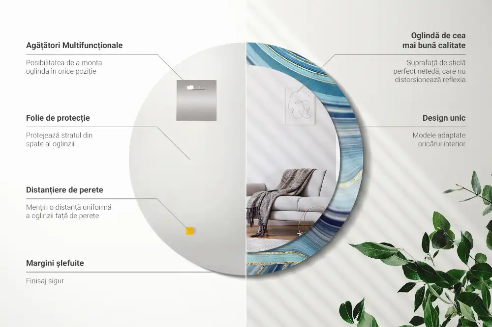 Specchio circolare decoro marmo blu