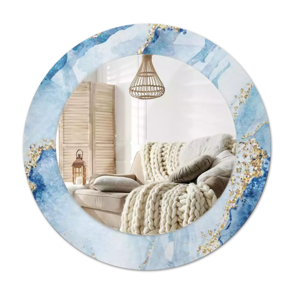 Specchio circolare stampato marmo blu