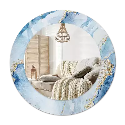 Specchio circolare stampato marmo blu