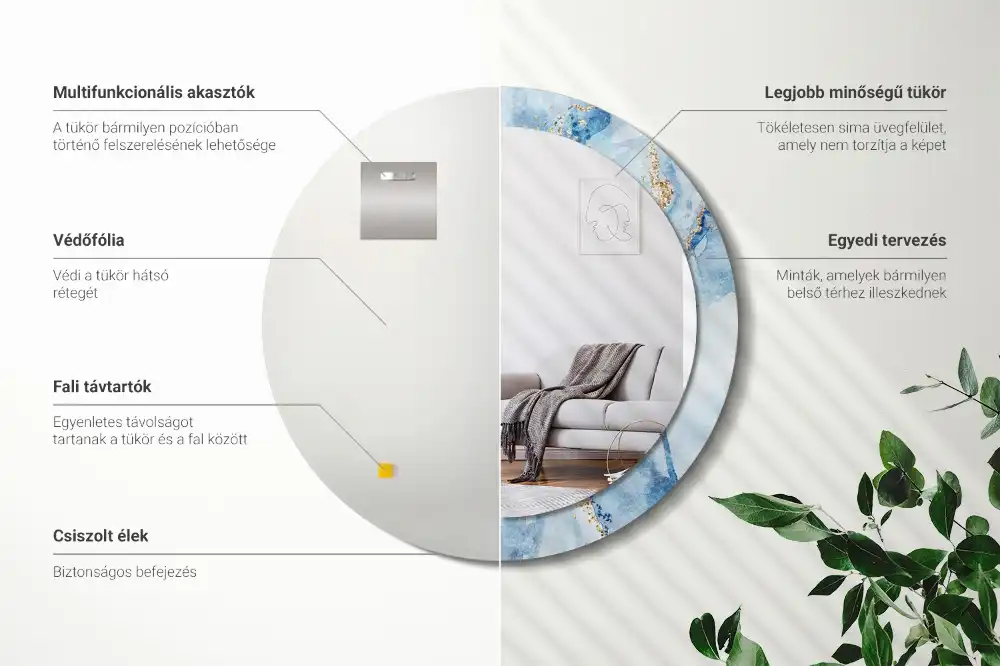 Specchio circolare stampato marmo blu