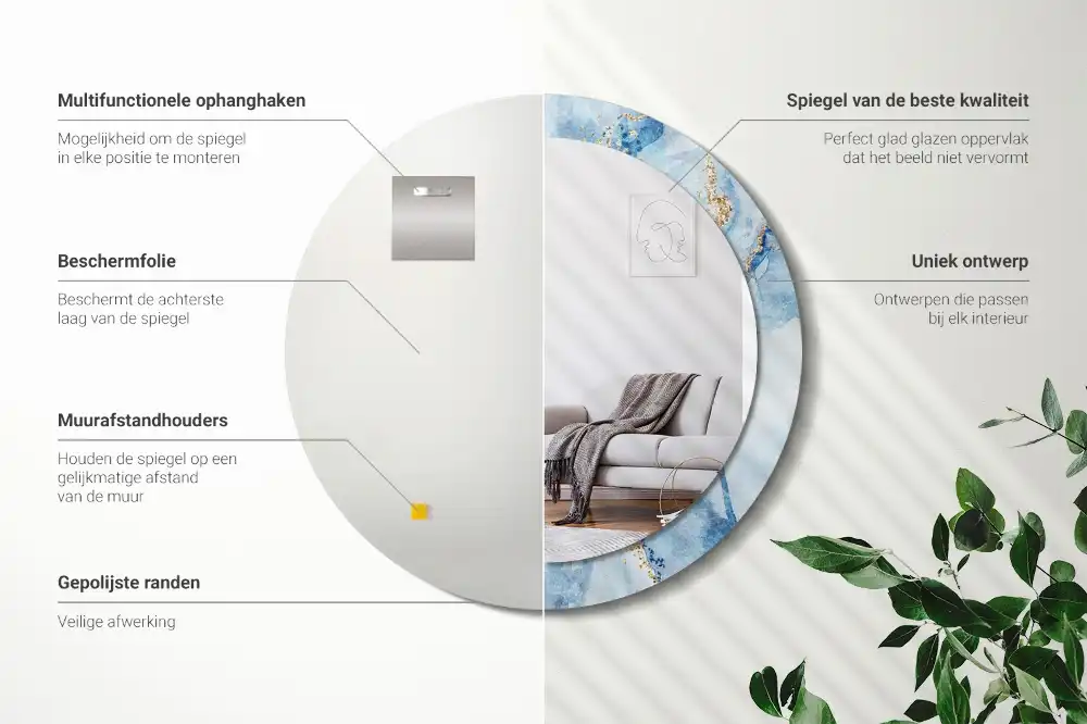 Specchio circolare stampato marmo blu