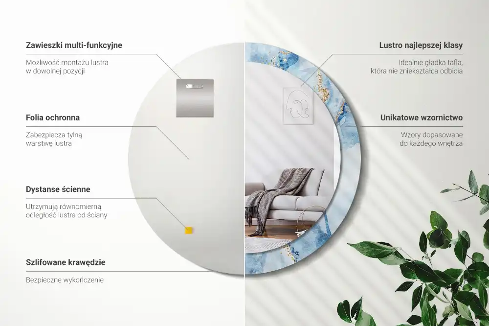 Specchio circolare stampato marmo blu