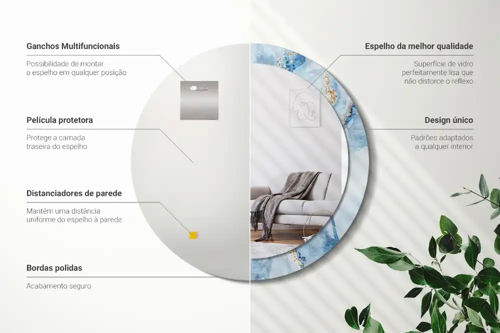 Specchio circolare stampato marmo blu