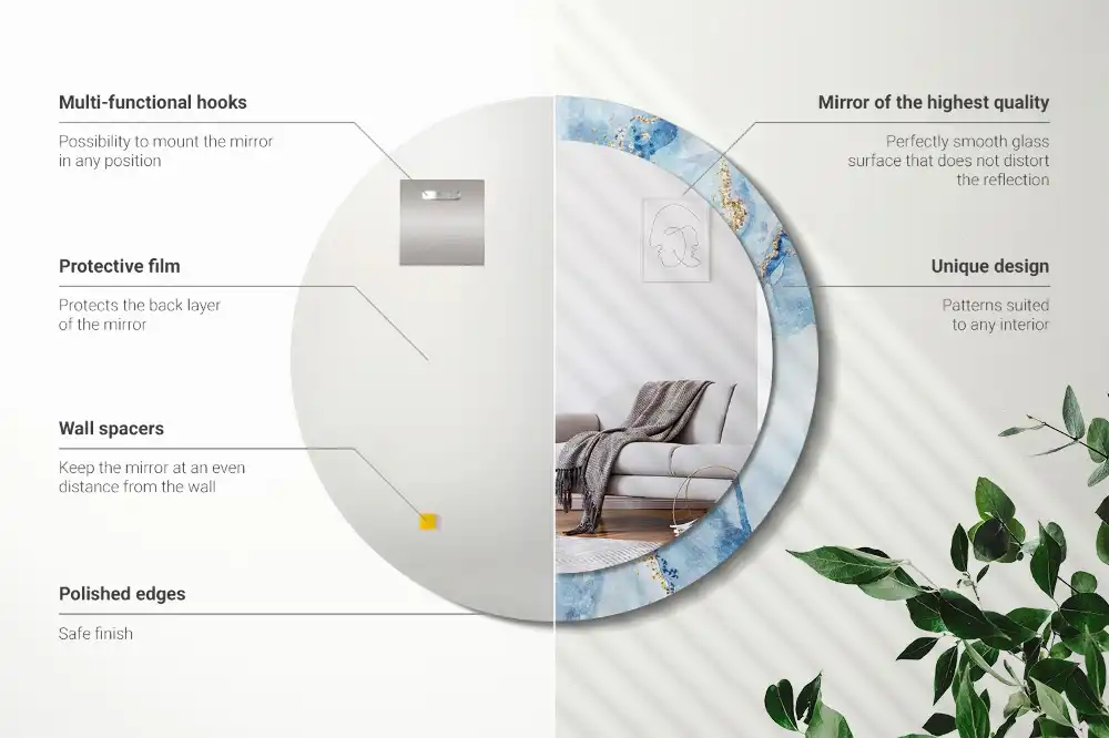 Specchio circolare stampato marmo blu