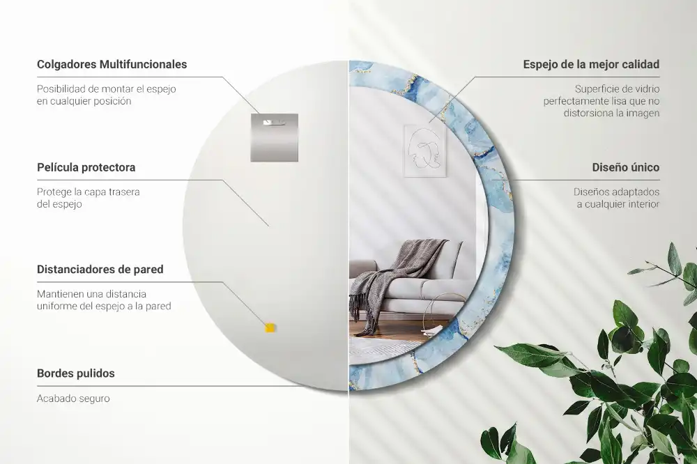 Specchio circolare stampato marmo blu