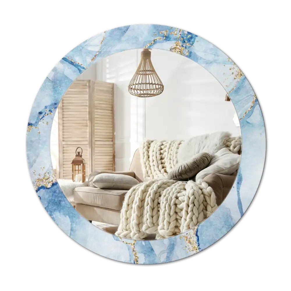 Specchio circolare stampato marmo blu