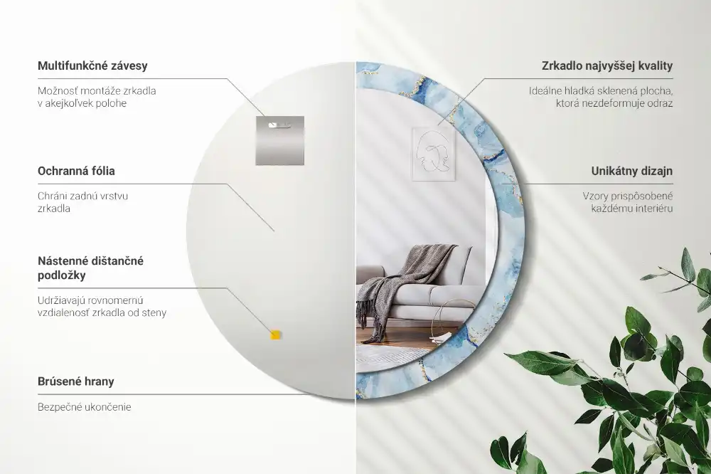 Specchio circolare stampato marmo blu