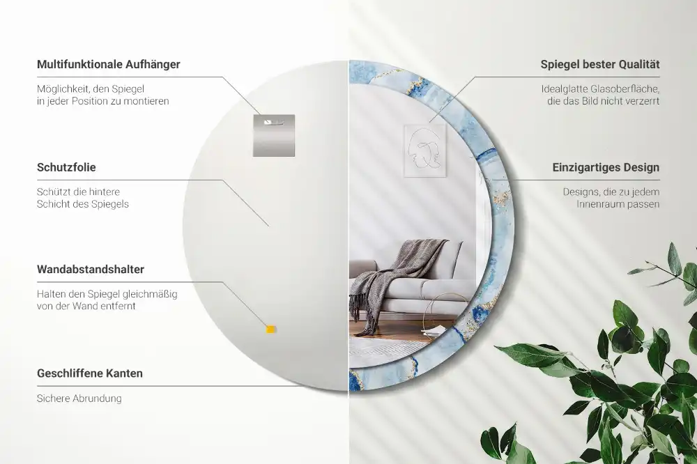 Specchio circolare stampato marmo blu