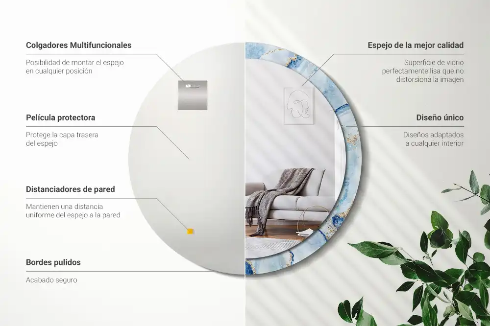 Specchio circolare stampato marmo blu