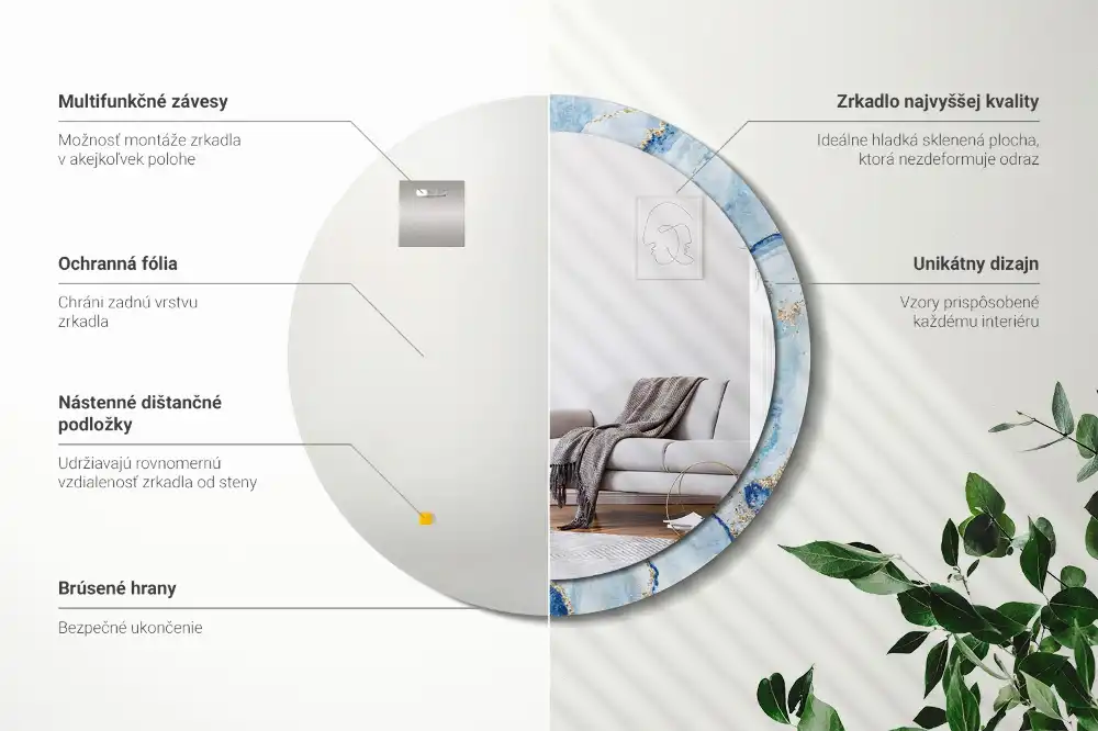 Specchio circolare stampato marmo blu