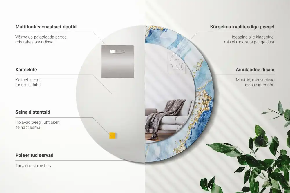 Specchio circolare stampato marmo blu