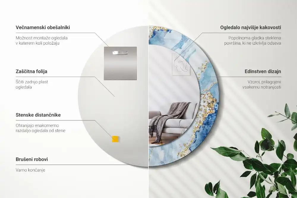 Specchio circolare stampato marmo blu