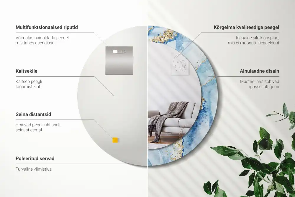 Specchio circolare stampato marmo blu