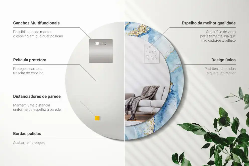 Specchio circolare stampato marmo blu