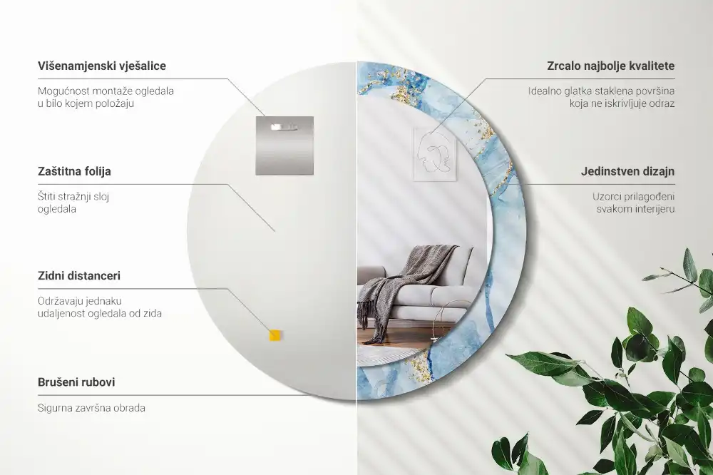 Specchio circolare stampato marmo blu