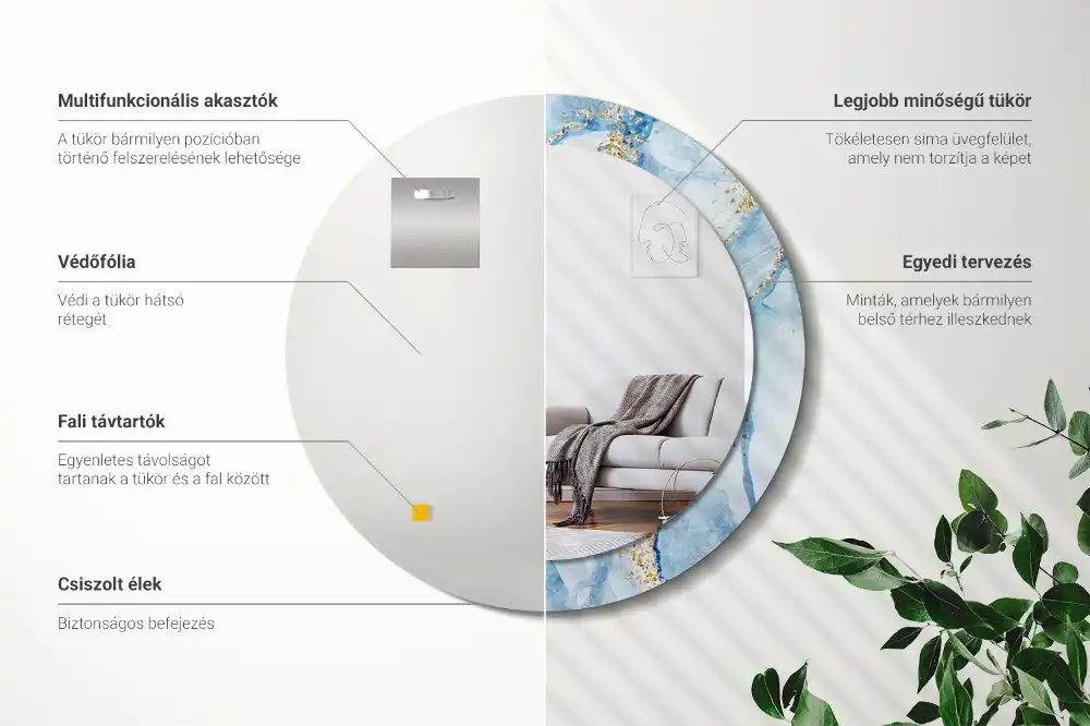 Specchio circolare stampato marmo blu