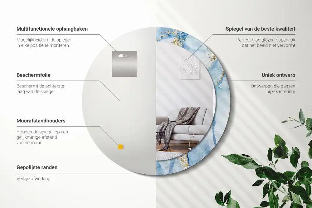 Specchio circolare stampato marmo blu