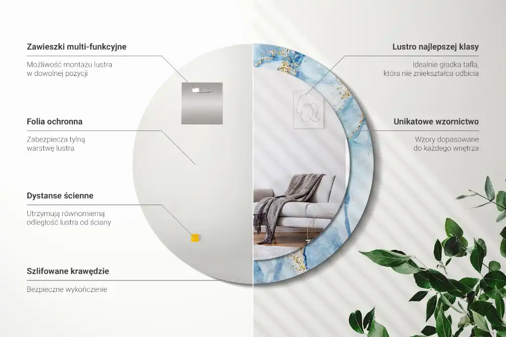 Specchio circolare stampato marmo blu