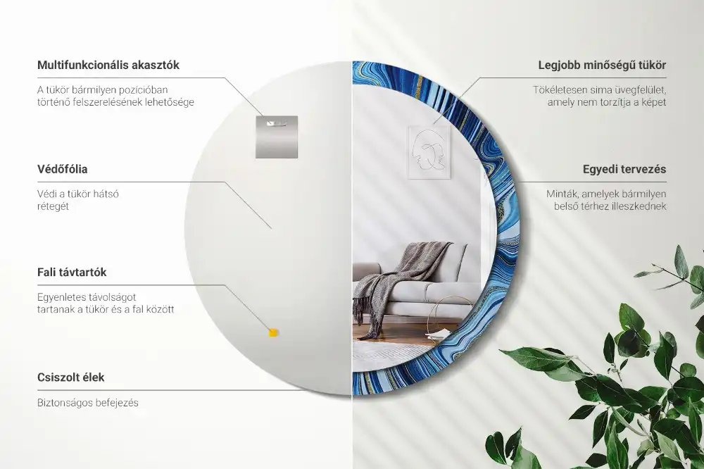 Specchio rotondo con cornice stampata Fiume di marmo