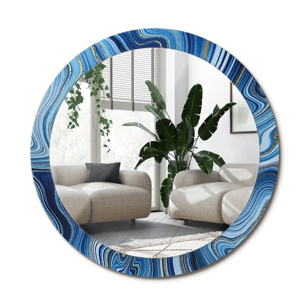 Specchio rotondo con cornice stampata Fiume di marmo
