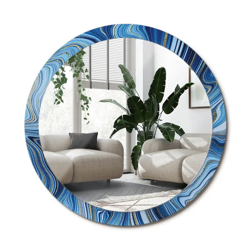 Specchio rotondo con cornice stampata Fiume di marmo