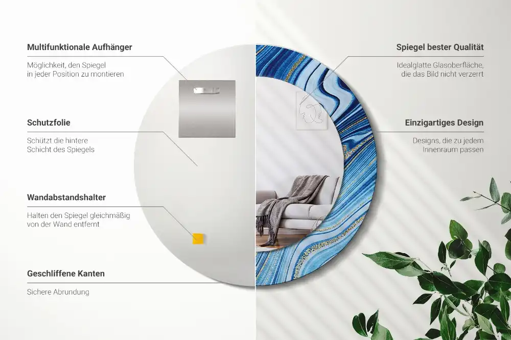 Specchio rotondo con cornice stampata Fiume di marmo