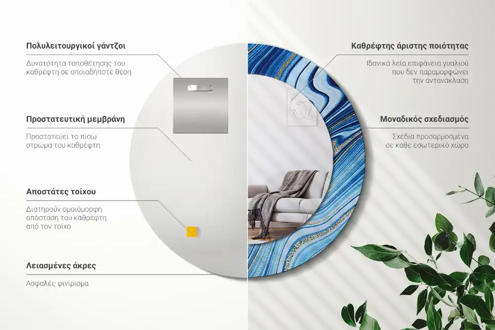 Specchio rotondo con cornice stampata Fiume di marmo