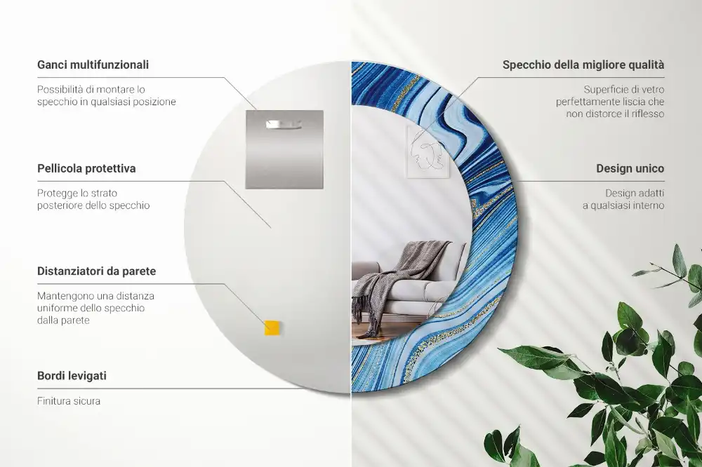 Specchio rotondo con cornice stampata Fiume di marmo